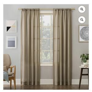 No. 918 2 Panels Linen Blend Semi-Sheer Rod Pocket Curtain Panel, 54"x84", Taupe